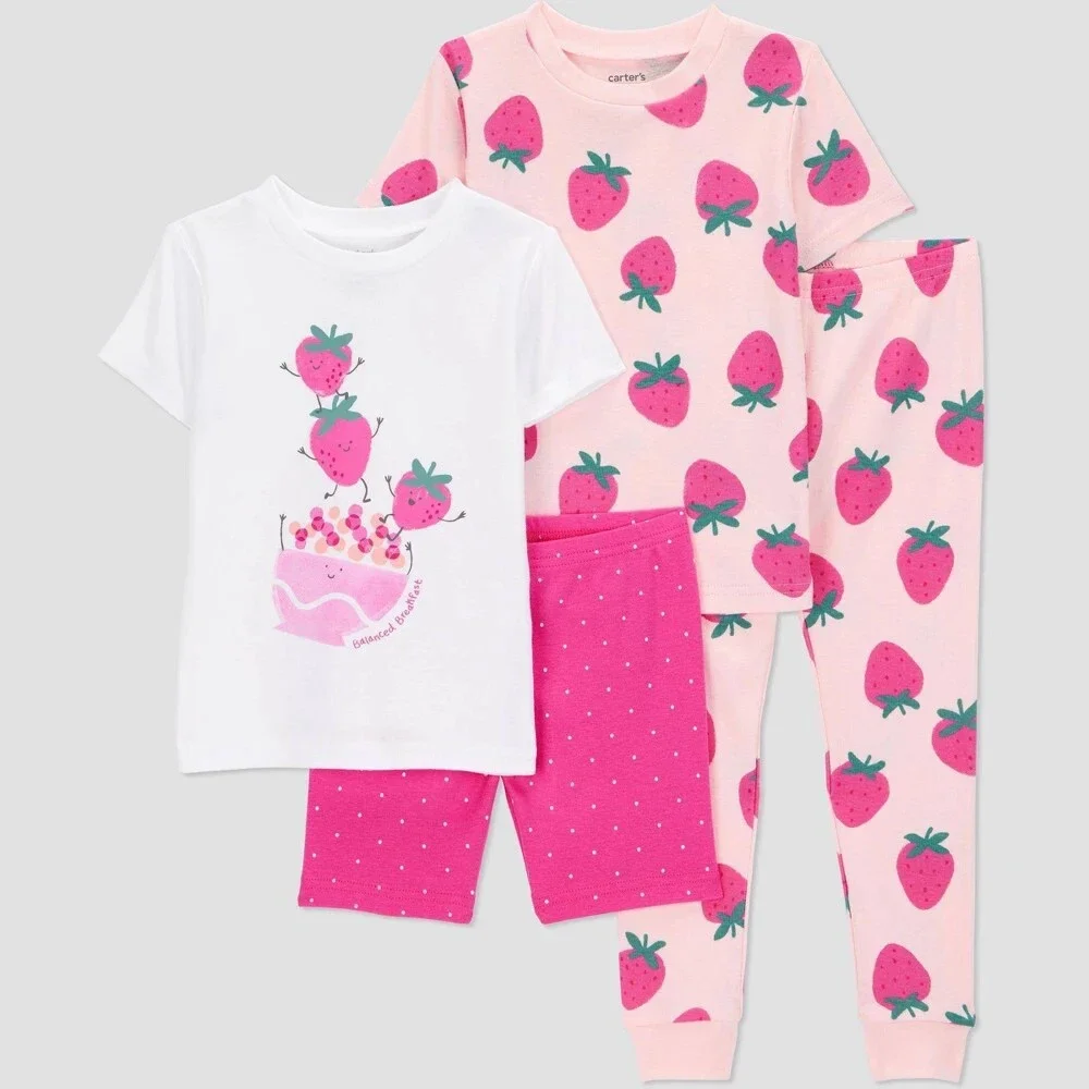 Carter's Toddler Girls' 4pc Snug Cotton Pajamas - Pink/White 18 months
